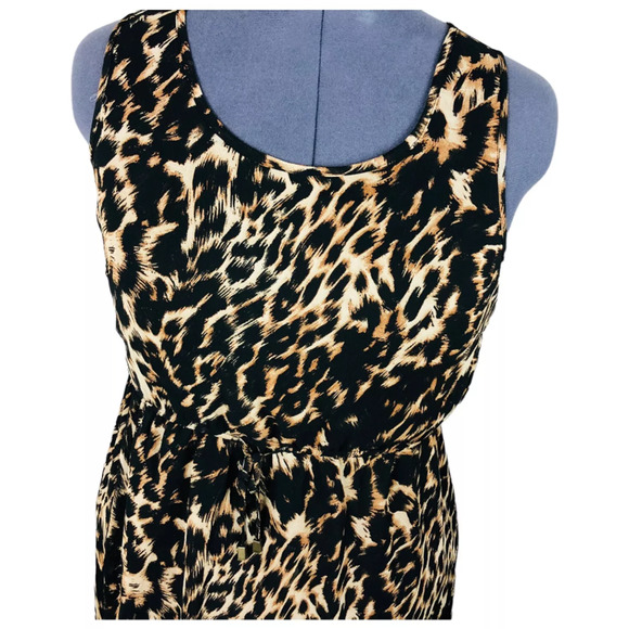 Indulge Womens Sleeveless Long Chiffon Maxi Dress Black Brown Animal Print 2X - Picture 2 of 9